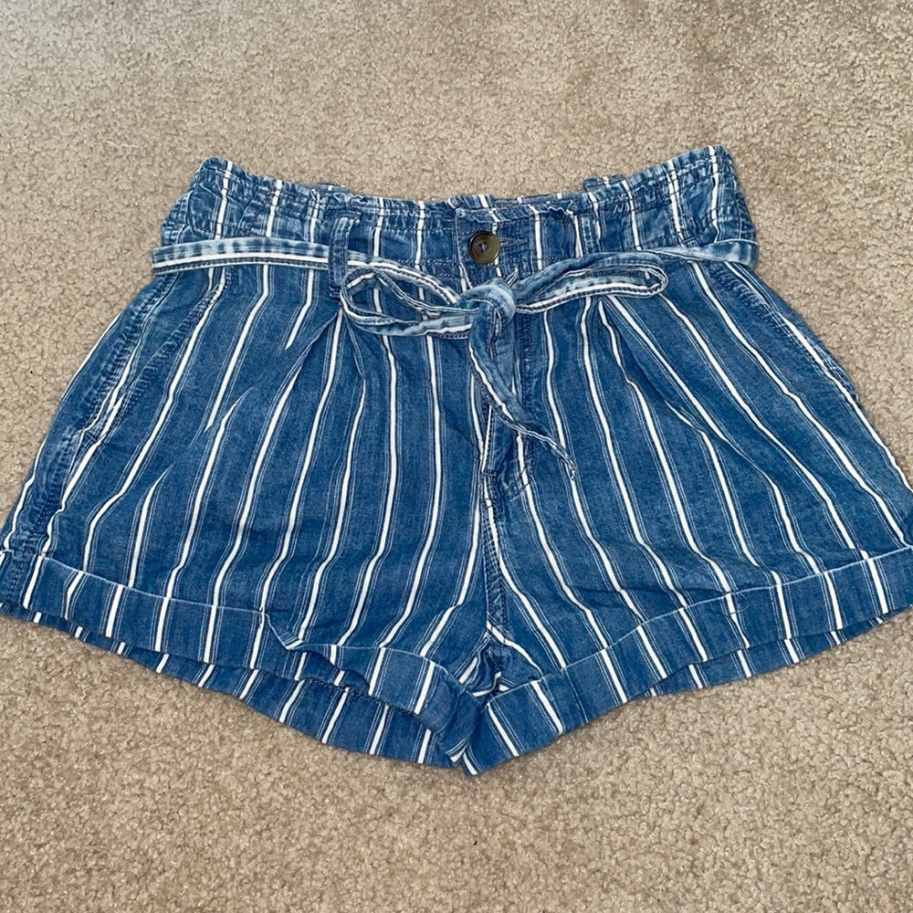 striped denim shorts